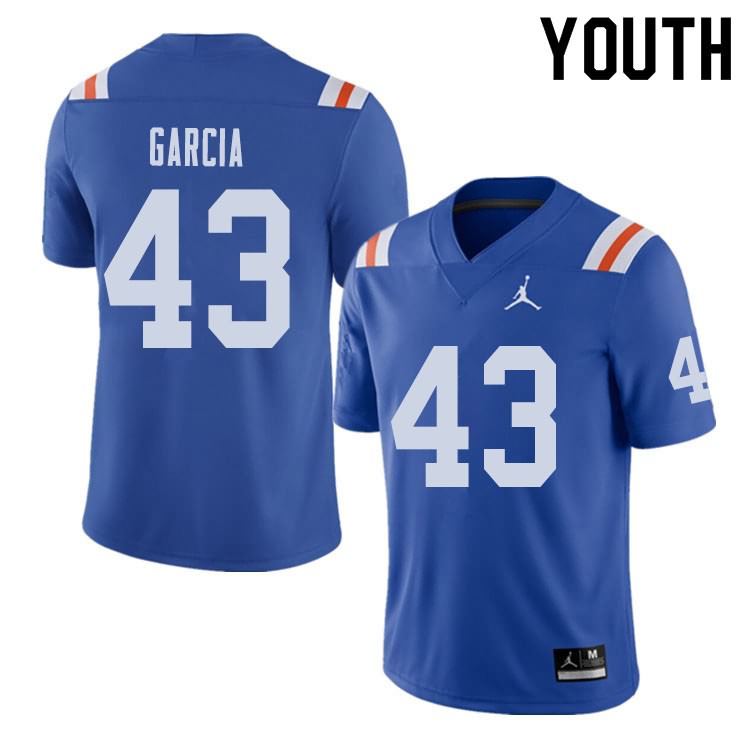 Youth NCAA Florida Gators Cristian Garcia #43 Stitched Authentic Alternate Jordan Brand Royal Throwback College Football Jersey ANP2065VG